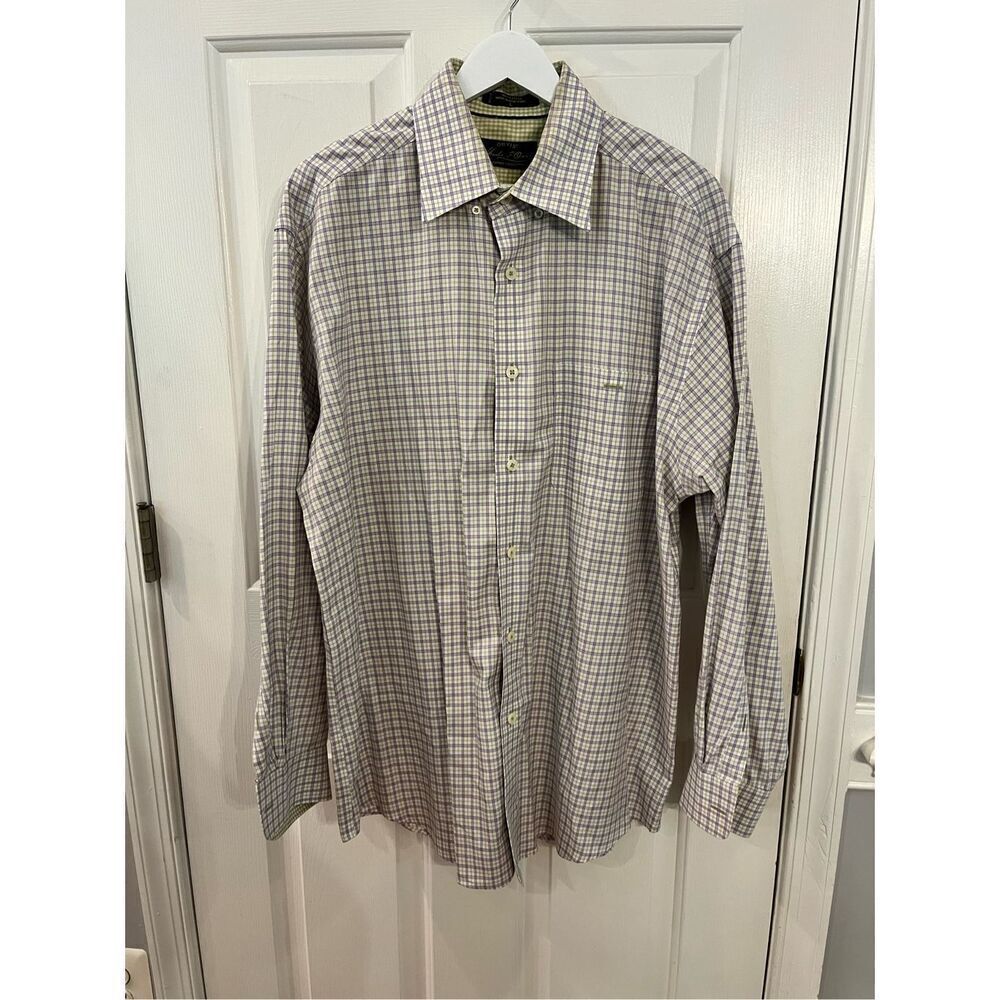 Orvis Charles F Orvis Cotton Reverse Cuff Green & Purple Plaid Button Down Shirt
